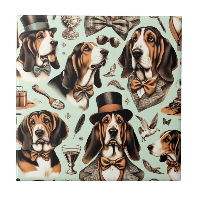 Azulejo Vintage Basset Hound Seamless (Frente)