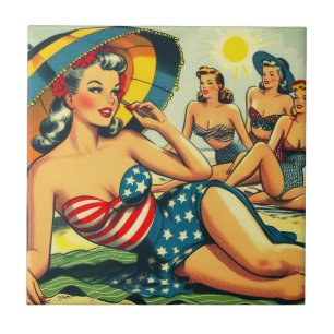 Azulejo Vintage Beach Pin Up