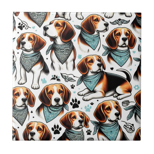 Azulejo Vintage Beagle Puppy Seamless (Frente)