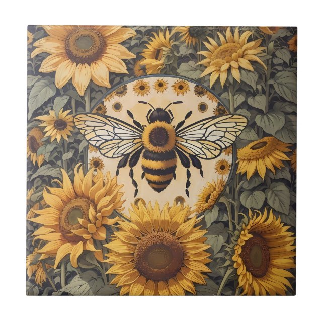 Azulejo Vintage Bee and Sunflowers (Frente)