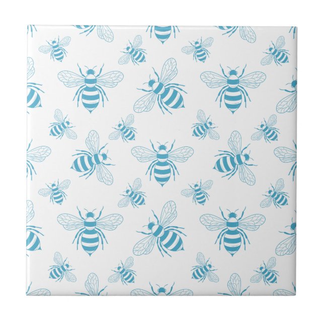 Azulejo Vintage Bee Botanical Blue (1) (Frente)