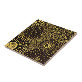 Azulejo Vintage Black and Gold Ethnic Floral Art