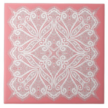 Vintage blanco rosa doily rosa