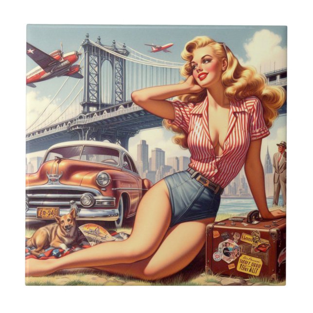 Azulejo Vintage Blonde Pin-up (Frente)