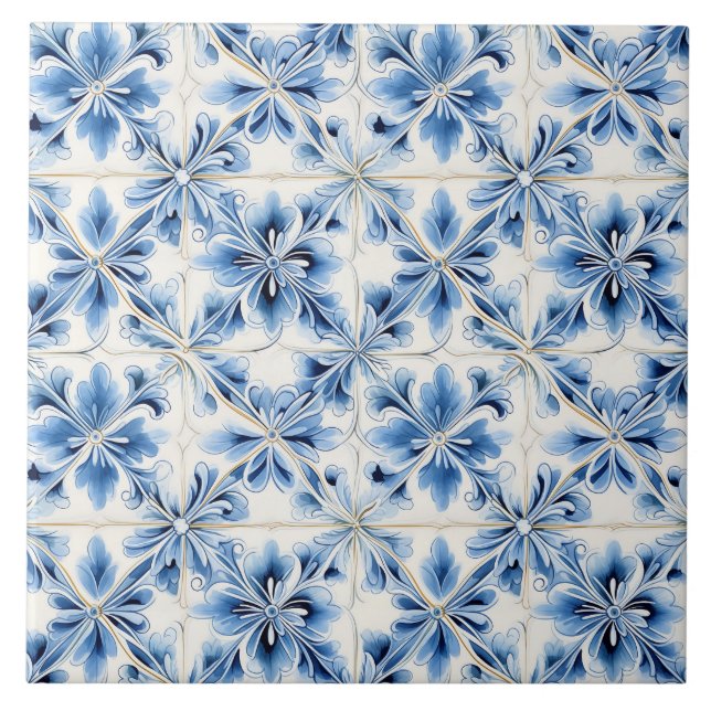 Azulejo Vintage Blue Floral Mediterranean (Frente)