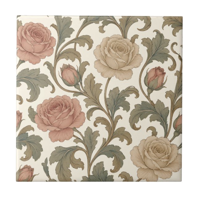 Azulejo Vintage Botanical Rose (Frente)