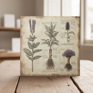 Azulejo Vintage botánico gráfico hierbas lavanda