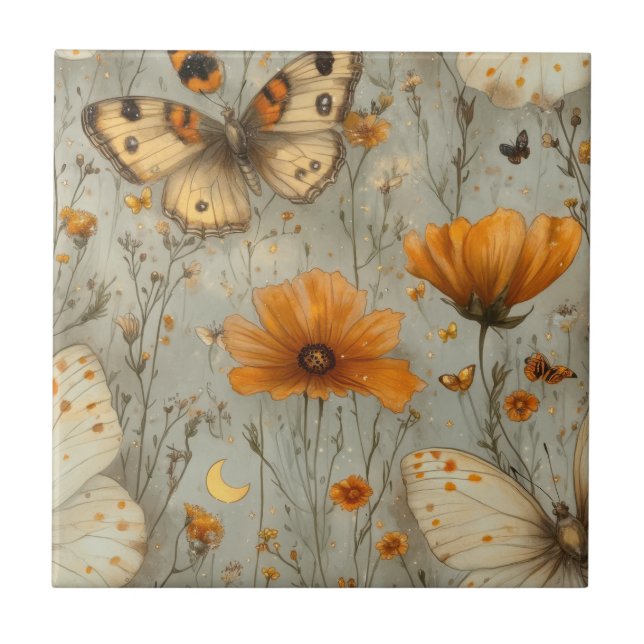 Azulejo Vintage Butterfly Wildflower (1) (Frente)