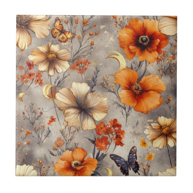 Azulejo Vintage Butterfly Wildflower (12) (Frente)