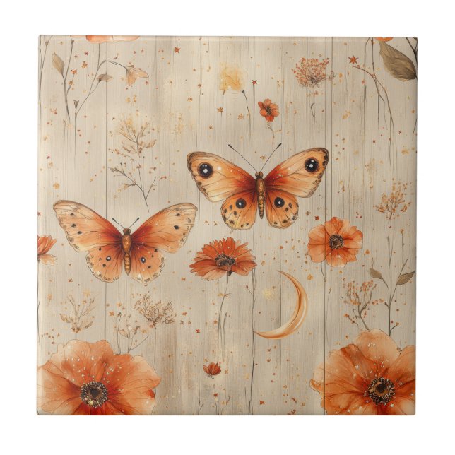 Azulejo Vintage Butterfly Wildflower (3) (Frente)
