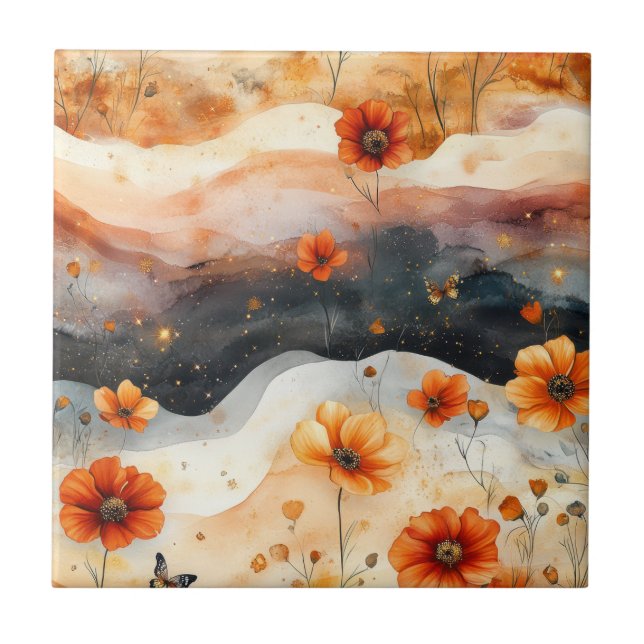 Azulejo Vintage Butterfly Wildflower (4) (Frente)