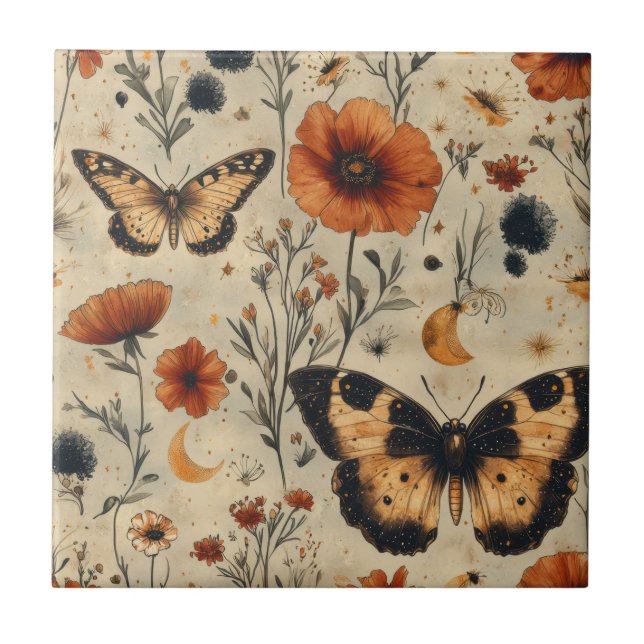 Azulejo Vintage Butterfly Wildflower (7) (Frente)