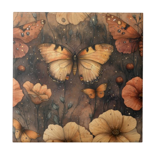 Azulejo Vintage Butterfly Wildflower (8) (Frente)