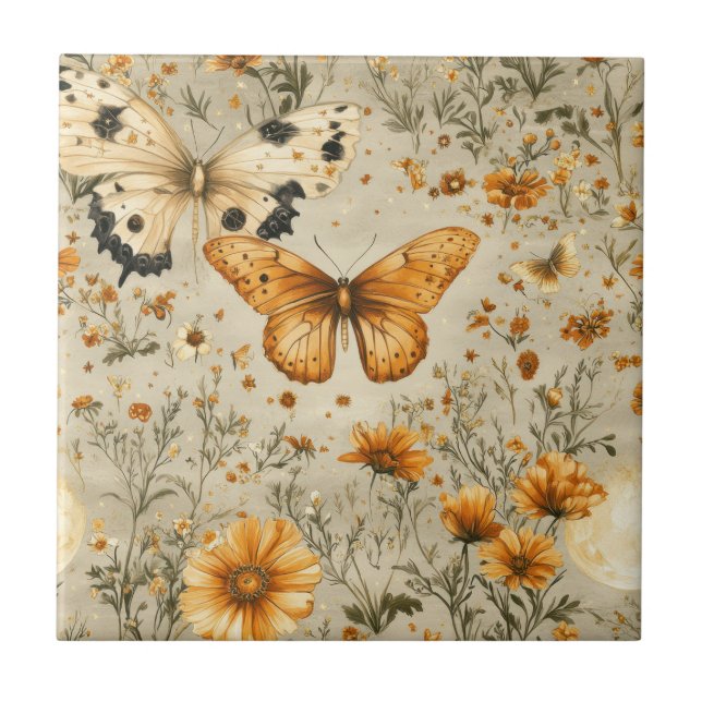 Azulejo Vintage Butterfly Wildflower (9) (Frente)