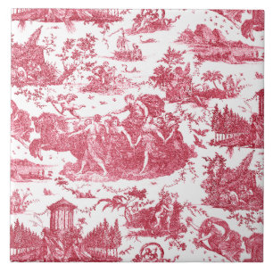 Azulejo Vintage Chariot francés de Dawn Toile de Jouy-Red