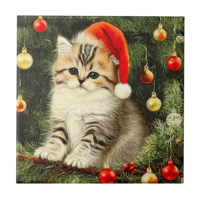 Azulejo Vintage Christmas Kitten (Frente)