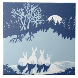 Azulejo Vintage Christmas Rabbits Winger Stars Forest Moon
