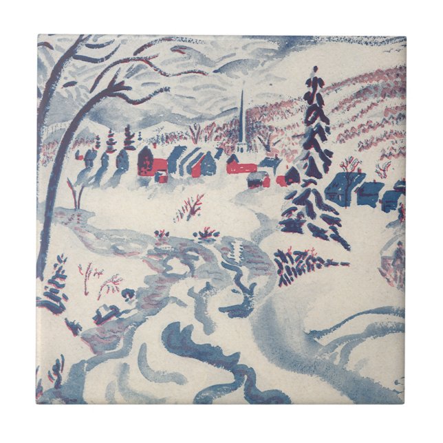 Azulejo Vintage Christmas, Wind Village Snowscape Snow (Frente)