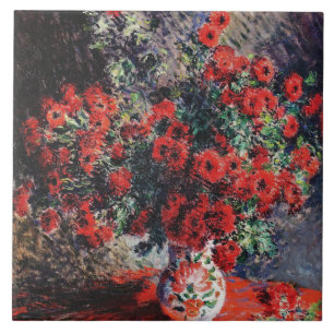 Azulejo Vintage Claude Monet Crisantemos Rojos