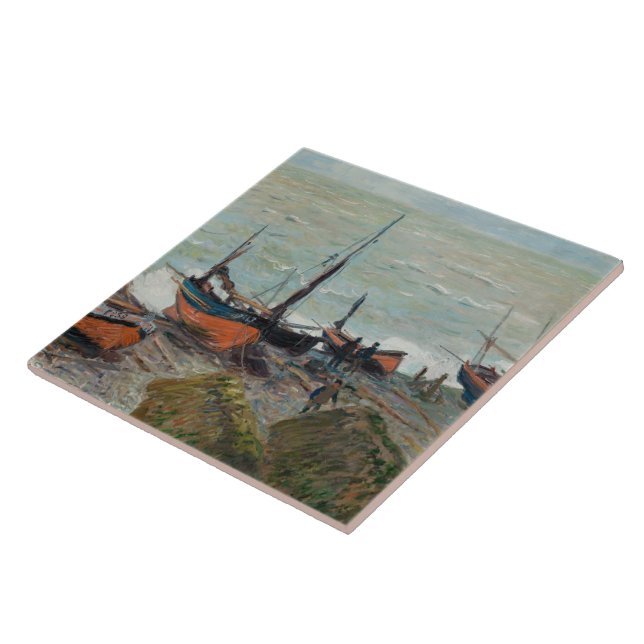 Azulejo Vintage Claude Monet Pescador Barcos Cerámica Tile (Lado)