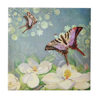 Azulejo Vintage color azul mariposa floral de Magnolia