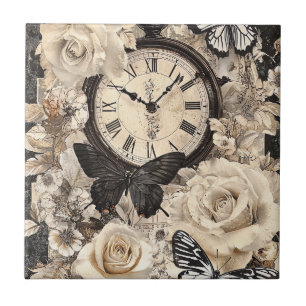 Azulejo Vintage Compass & Butterfly - Papel rústico (4)