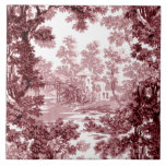 Azulejo Vintage Cottage Paisaje Toile-Pink & White<br><div class="desc">Paisaje vintage clásico en forma de toile de jouy,  con una casa de campo rústica y un puente en un claro enmarcado por un bosque de árboles en tonos rosa y marrón sobre fondo blanco. El patrón no tiene fisuras y puede ampliarse o reducirse.</div>