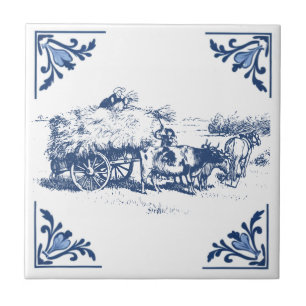 Azulejo Vintage Country Cargando Hay Delft Blue & White