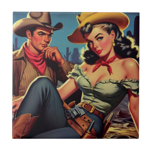 Azulejo Vintage Cowboy y Cowgirl (Frente)