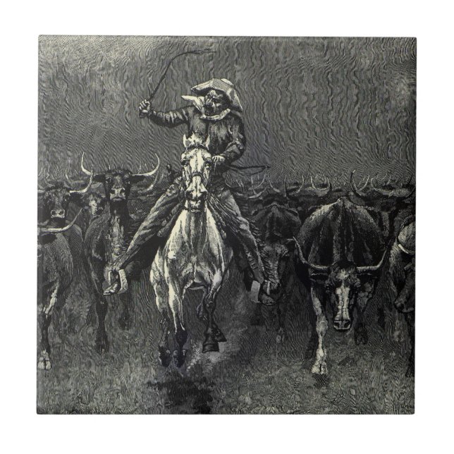 Azulejo Vintage Cowboys, una estampida de Frederic Remingt (Frente)