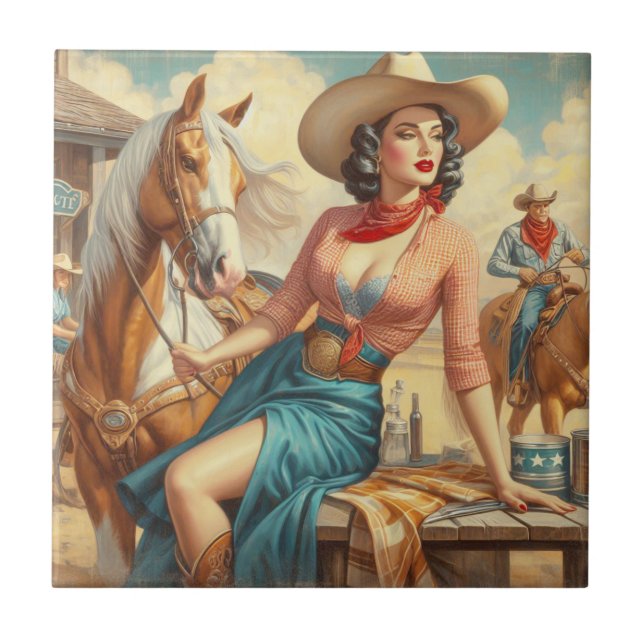 Azulejo Vintage Cowgirl (Frente)