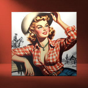 Azulejo Vintage Cowgirl Pin Up