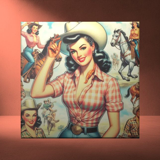 Azulejo Vintage Cowgirl Seamless Ilustracion (Subido por el creador)