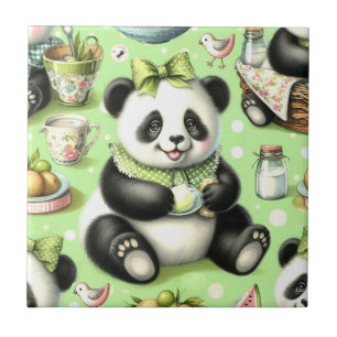 Azulejo Vintage Cute Baby Panda