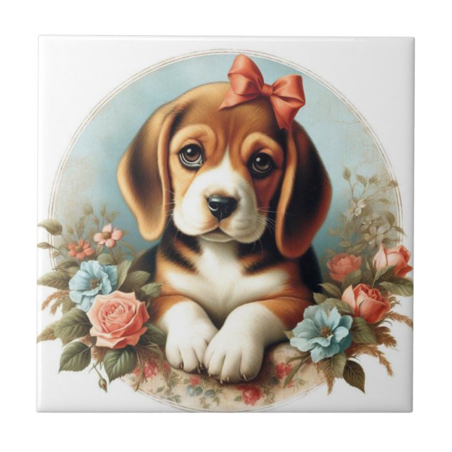 Azulejo Vintage Cute Beagle Puppy (Frente)