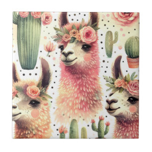 Azulejo Vintage Cute Llama Watercolor