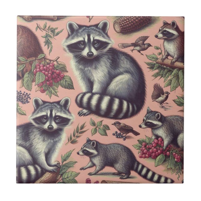 Azulejo Vintage Cute Racoon (Frente)