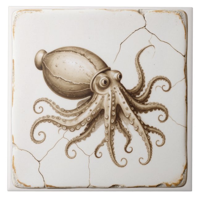 Azulejo Vintage Cuttlefish Ceramic Tile (Frente)