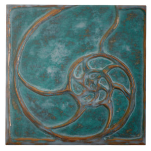 Azulejo Vintage de Concha de Nautilus Verde Azulad