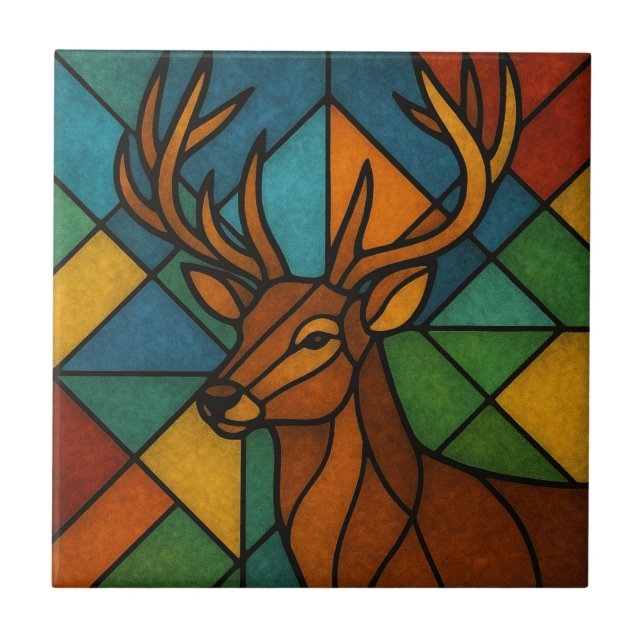 Azulejo Vintage Deer Tiffany Style Stained Glass Design (Frente)