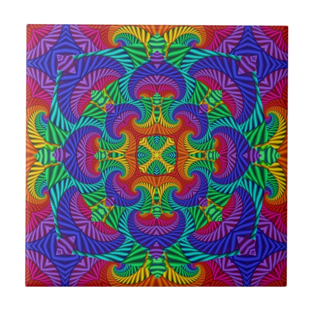 Azulejo Vintage del arcoiris Kaleidoscopio psicodélico (Frente)