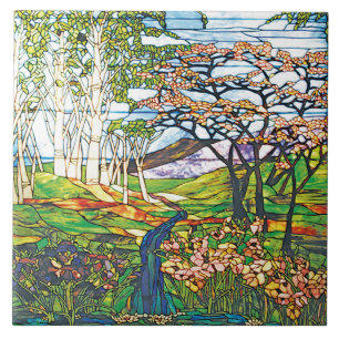 Azulejo Vintage del vitral de Tiffany del abedul del iris