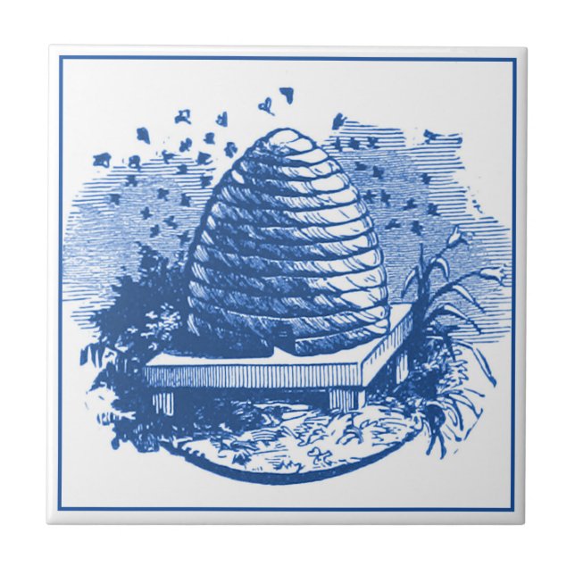 Azulejo Vintage Delft Blue Art Nouveau Honeybee Hive (Frente)