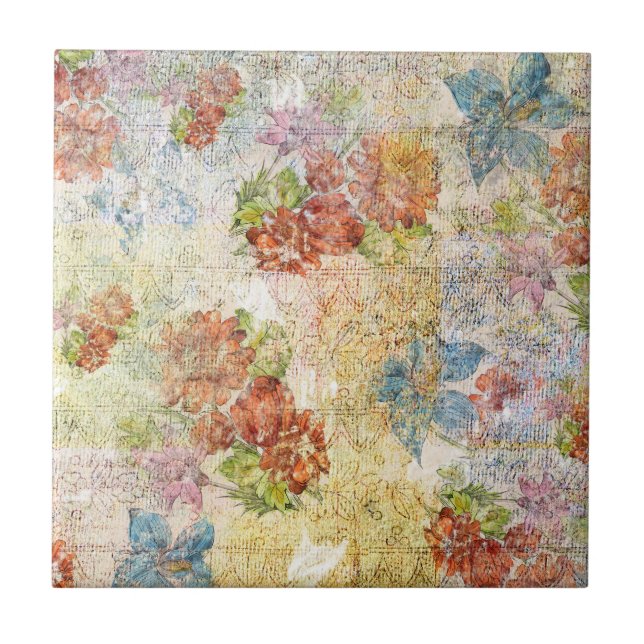 Azulejo Vintage Distressed Flower Pattern (Frente)