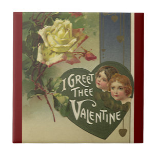 Azulejo Vintage El día de San Valentín, Chicas y Rosas de 