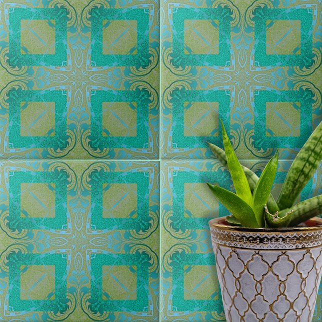 Azulejo Vintage Elegante Damask Arabesque Verde azulado y  (Subido por el creador)