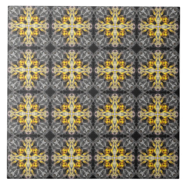 Azulejo Vintage, elegante, ornamental, amarillo mostaza, g (Frente)