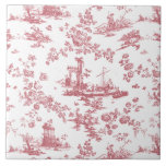 Azulejo Vintage English Floral Toile de Jouy-Pink<br><div class="desc">Hermoso patrón de tela de jouy sin costura,  adaptado a un diseño inglés grabado por John Munns cerca de los años 1770,  con ruinas clásicas,  puerto marítimo,  pastor y guirnaldas florales. Rosa sobre fondo blanco.</div>