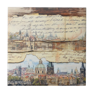 Azulejo Vintage europeo con carta manuscrita