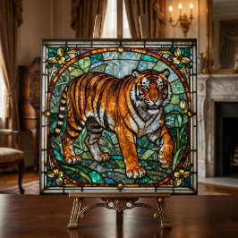 Azulejo Vintage Faux Stained Glass Tiger Jungle Mosaic